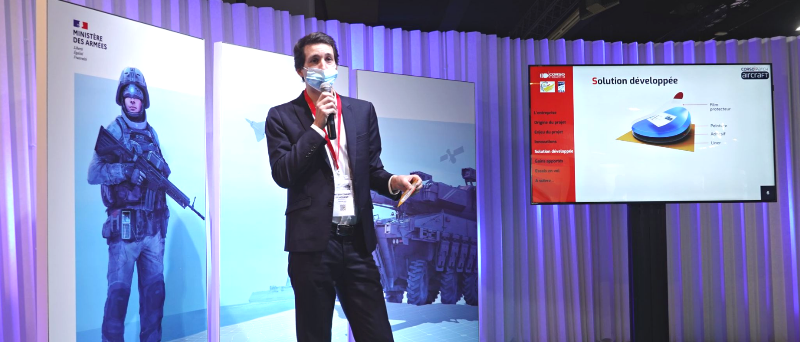 Pr&eacute;sentation de nos solutions Composites peinture et patch de reparation peinture pour les chars, navires et avions dans le cadre du forum innovation d&eacute;fense